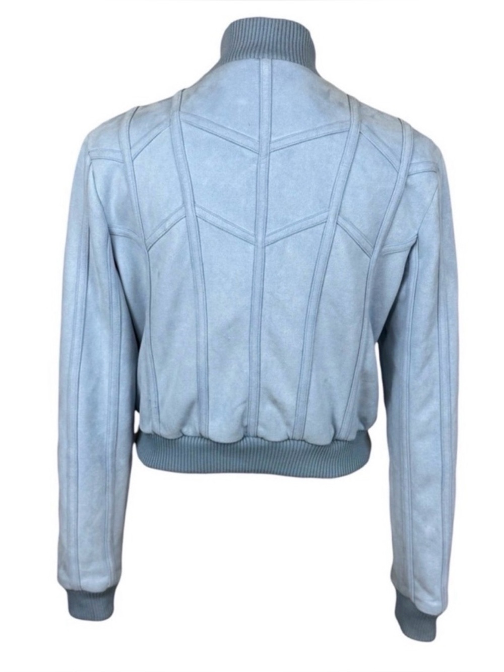 House of CB Rafal Powder Blue Faux Suede Corset Bomber Cropped Y2K S - Picture 9 of 16